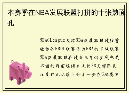 本赛季在NBA发展联盟打拼的十张熟面孔